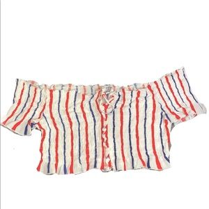 Fashion Nova Off the Shoulder Red White Blue Top